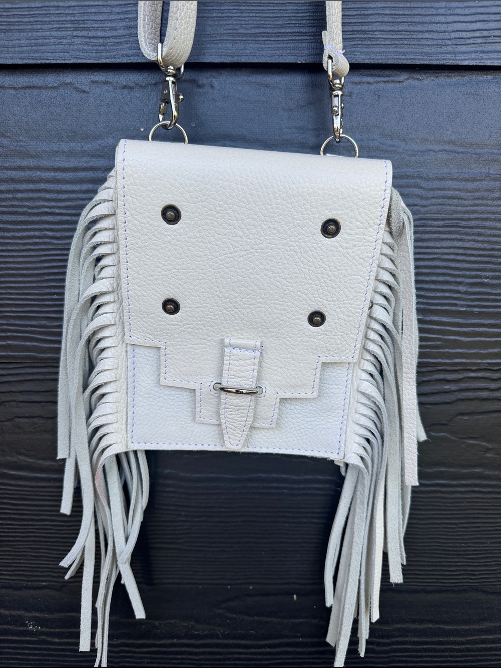 Fringed Crossbody Bag in Light cream- Women's Adjustable Shoulder Bag.